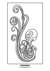 Enhance your coloring experience with 'Let your beauty flow', a free printable adult coloring page featuring a hand-drawn line art piece by artist Kenneth Kenisman. This black and white artwork depicts a unique floating woman figure in a mermaid or water nymph-like silhouette with her body flowing into elegant curls twisting to the left. Beautifully framed in a square and standing in the middle of the page, this piece provides a stunning focal point for any room or space. Get your free printable adult coloring page now and experience the unique style of Kenisman for yourself.
